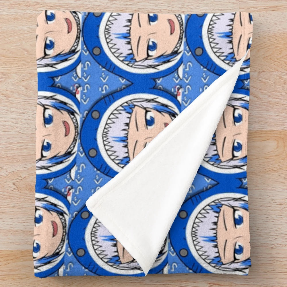 Gawr Gura inspired plush blanket featuring a soft and cuddly shark design