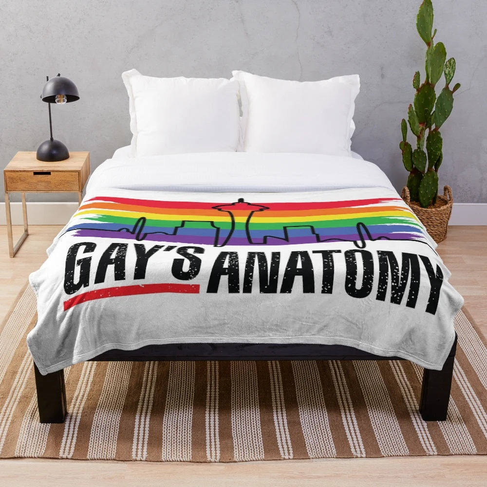 Gay's anatomy inspired plush blanket with heartbeat skyline and Seattle cityscape line art design