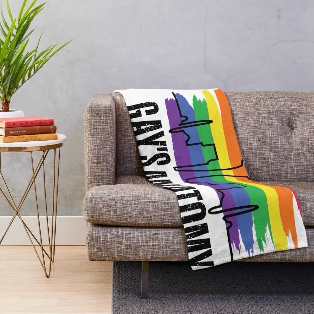 Gay's anatomy inspired plush blanket with heartbeat skyline and Seattle cityscape line art design