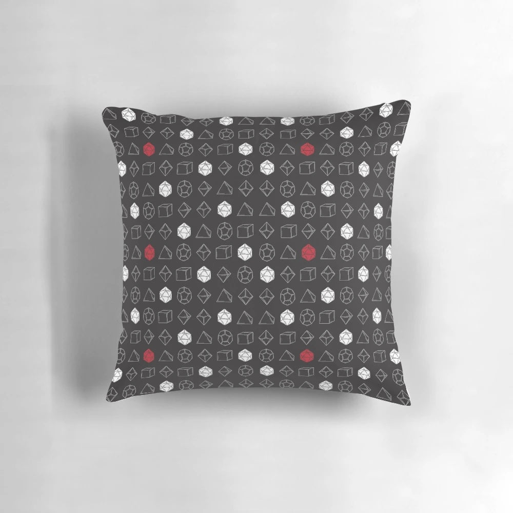 Geeky D20 dice pattern pillow for tabletop gaming enthusiasts