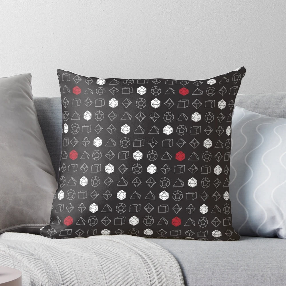Geeky D20 dice pattern pillow for tabletop gaming enthusiasts