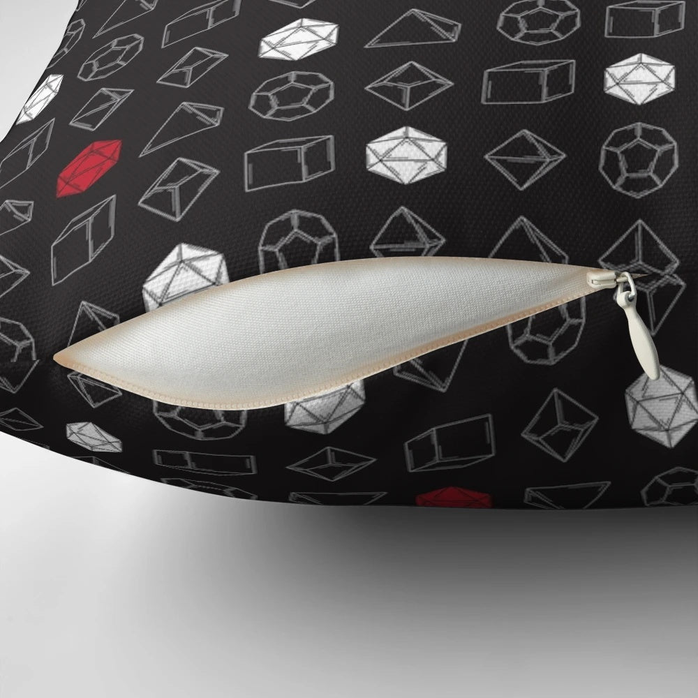 Geeky D20 dice pattern pillow for tabletop gaming enthusiasts