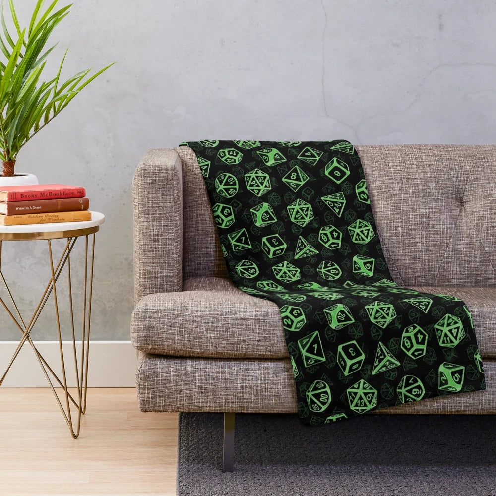 D20 dice set pattern plush blanket for tabletop RPG enthusiasts