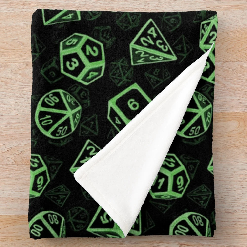 D20 dice set pattern plush blanket for tabletop RPG enthusiasts