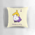 A soft, cozy nonbinary pillow in purple, yellow, white, and black colors featuring a gender-neutral bunny design for LGBTQ+ pride.