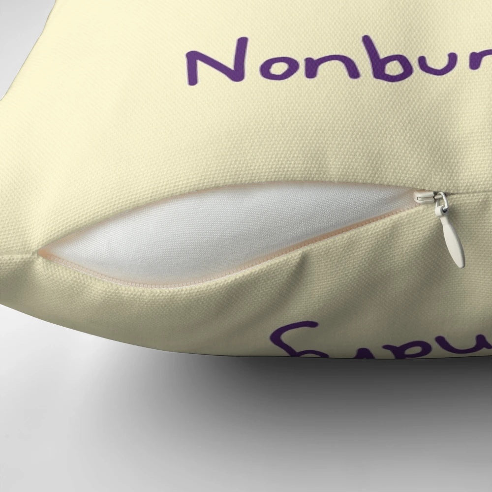 A soft, cozy nonbinary pillow in purple, yellow, white, and black colors featuring a gender-neutral bunny design for LGBTQ+ pride.