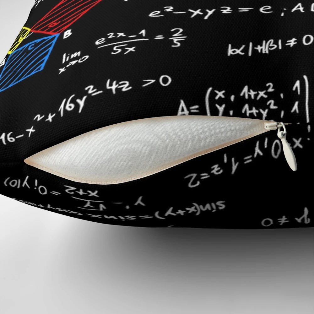 Plush pillow featuring physics and math equations, perfect for science enthusiasts.