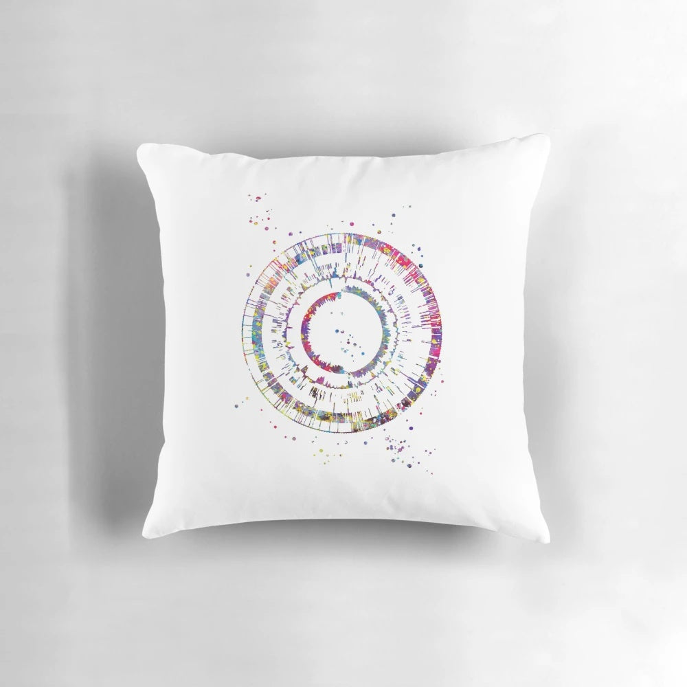 Genomics and DNA science art watercolor pillow with DNA strands and molecules