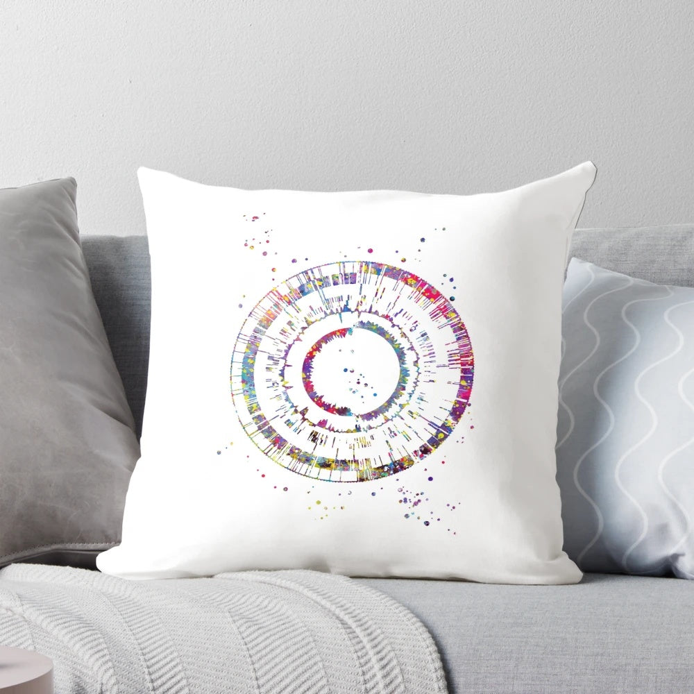 Genomics and DNA science art watercolor pillow with DNA strands and molecules