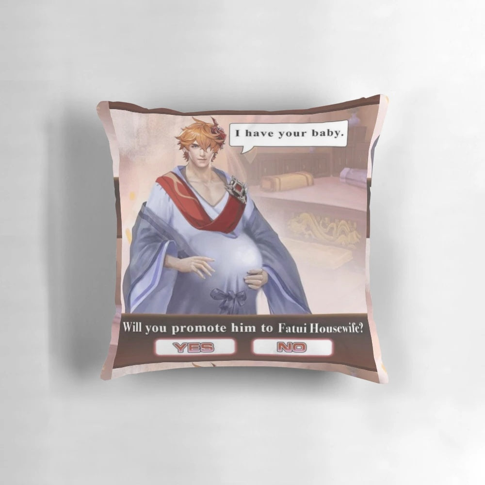 Genshin Impact Childe "Fatui Housewife" Pillow, featuring the Fatui Harbinger Tartaglia from the popular game.