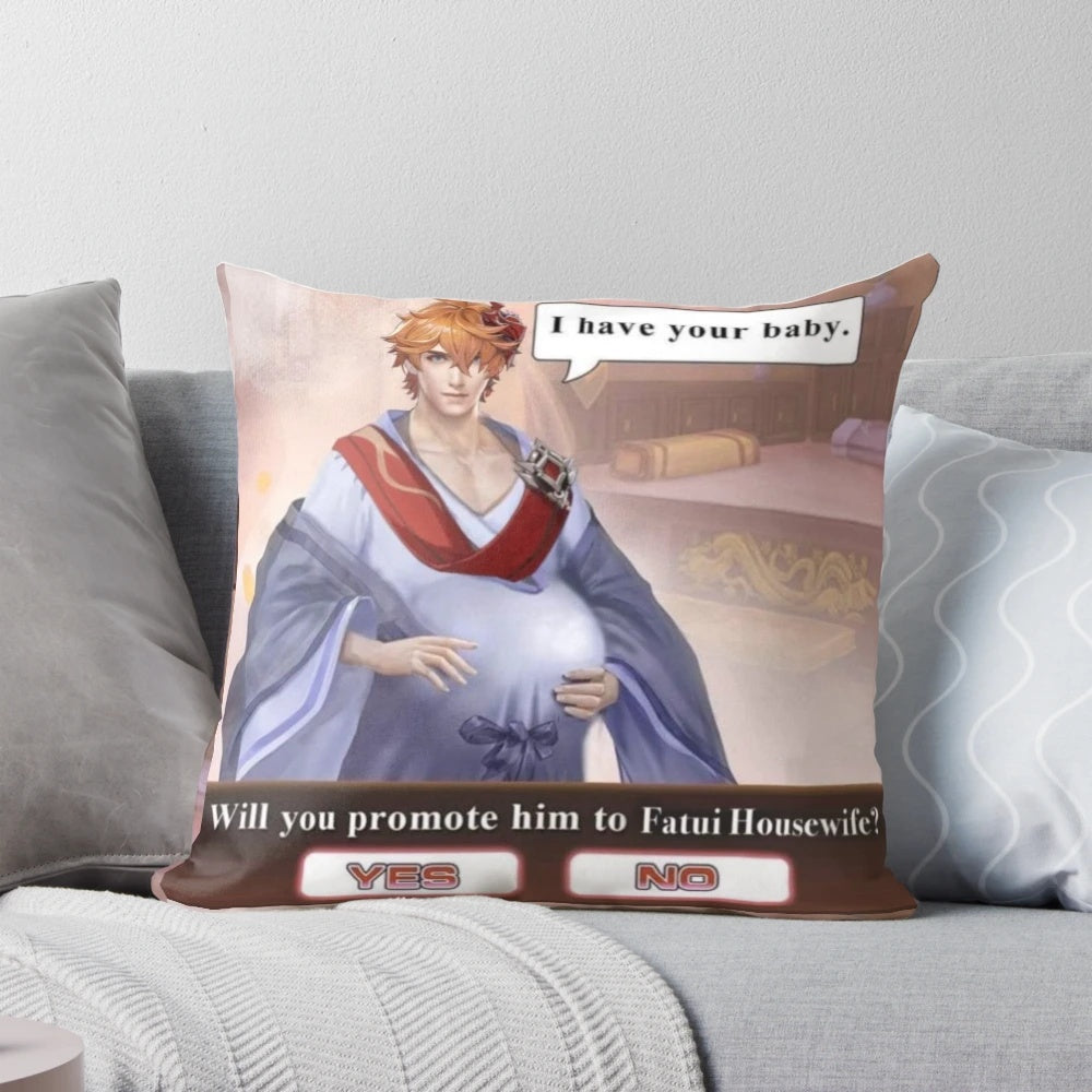 Genshin Impact Childe "Fatui Housewife" Pillow, featuring the Fatui Harbinger Tartaglia from the popular game.
