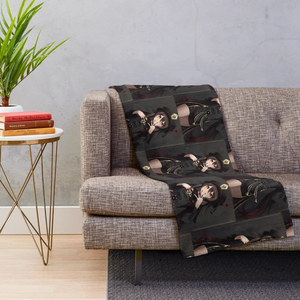 Genshin Impact Hu Tao inspired plush blanket, featuring the popular pyro character