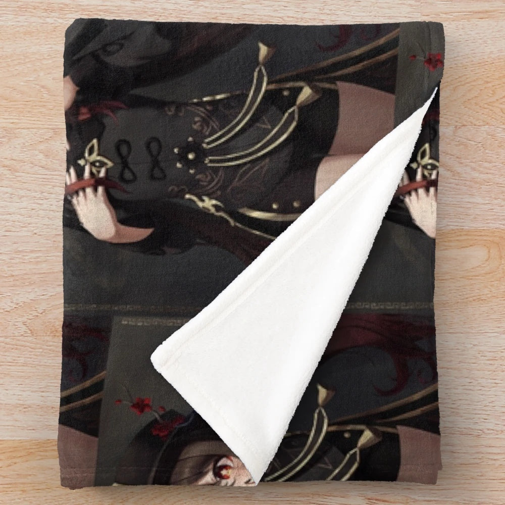 Genshin Impact Hu Tao inspired plush blanket, featuring the popular pyro character