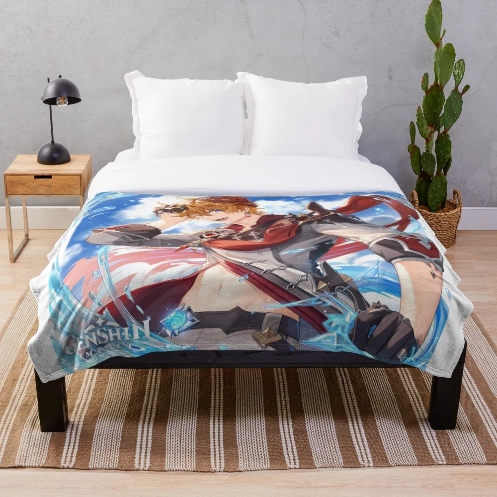 Genshin Impact Childe-themed plush blanket featuring the character Tartaglia/Childe