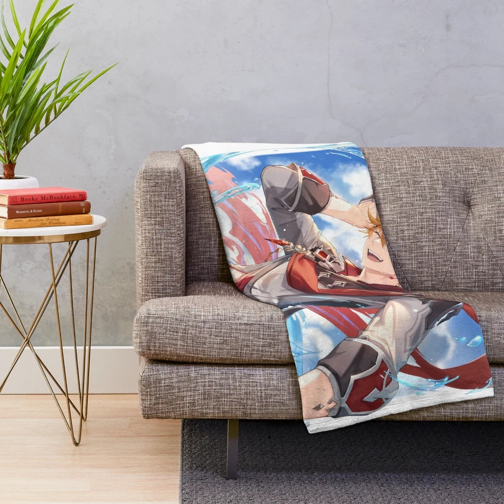 Genshin Impact Childe-themed plush blanket featuring the character Tartaglia/Childe