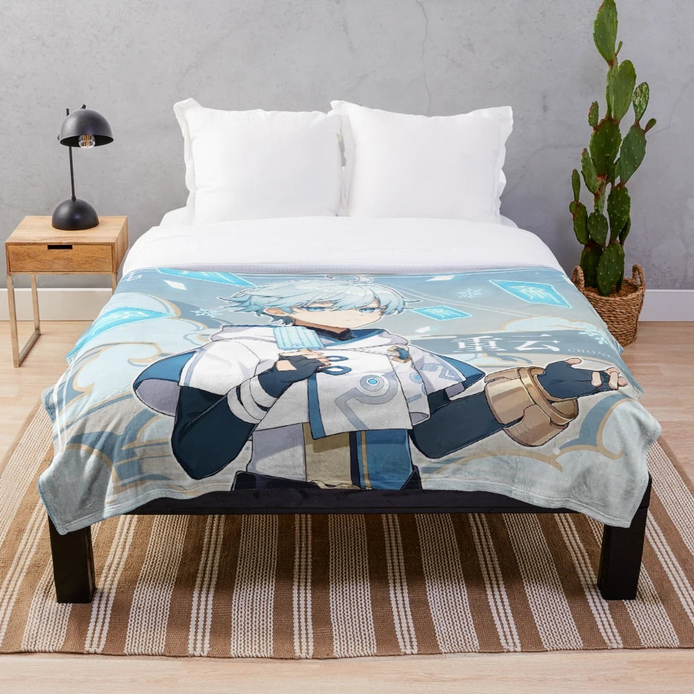 Genshin Impact Chongyun Plush Blanket featuring official 2020 birthday artwork