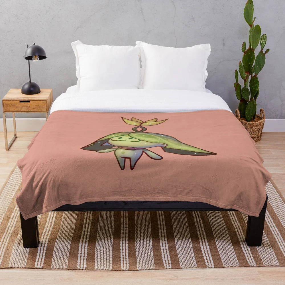 Genshin Impact inspired plush blanket featuring cute anime-style characters and designs