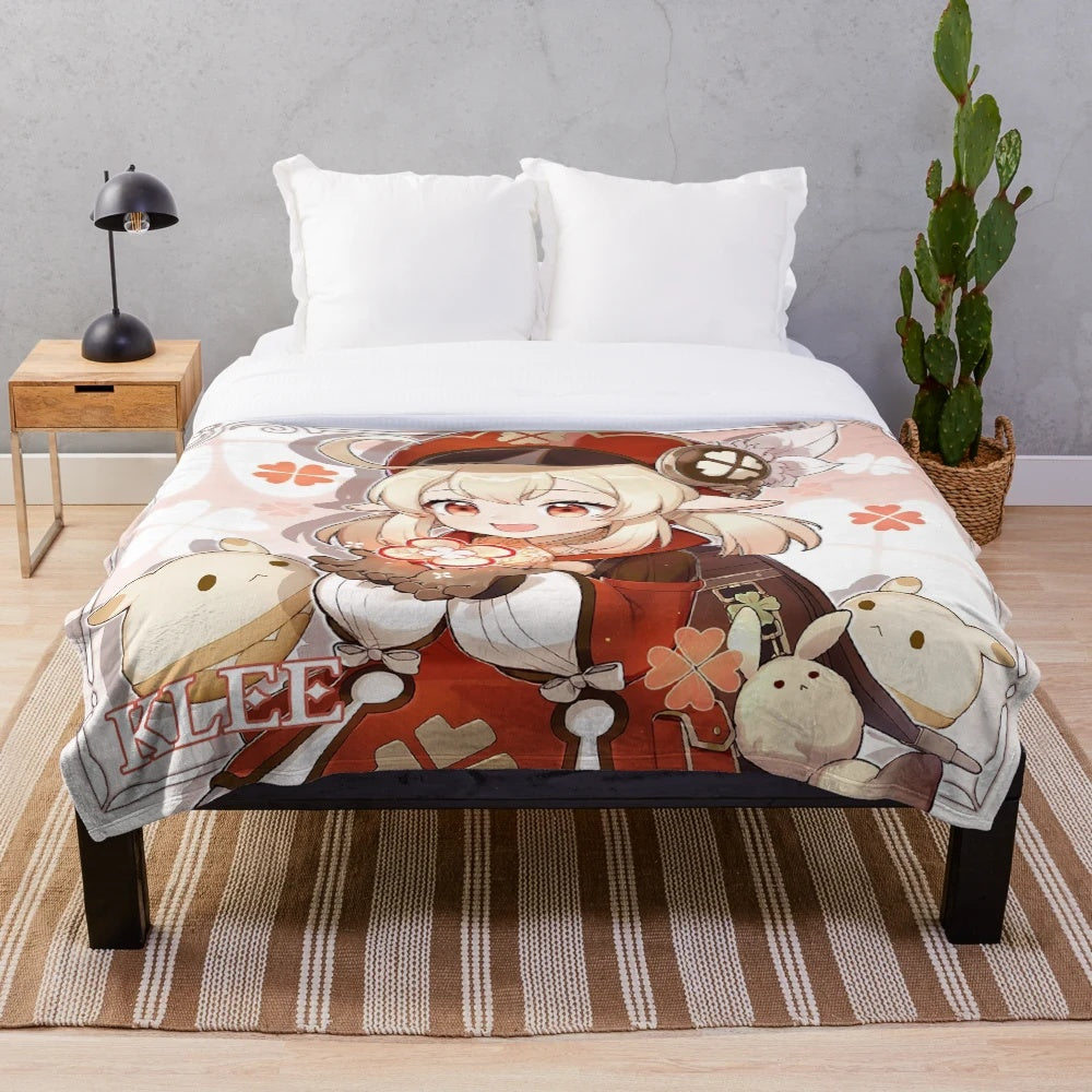 Genshin Impact Klee inspired plush blanket featuring the character's cute bunny design