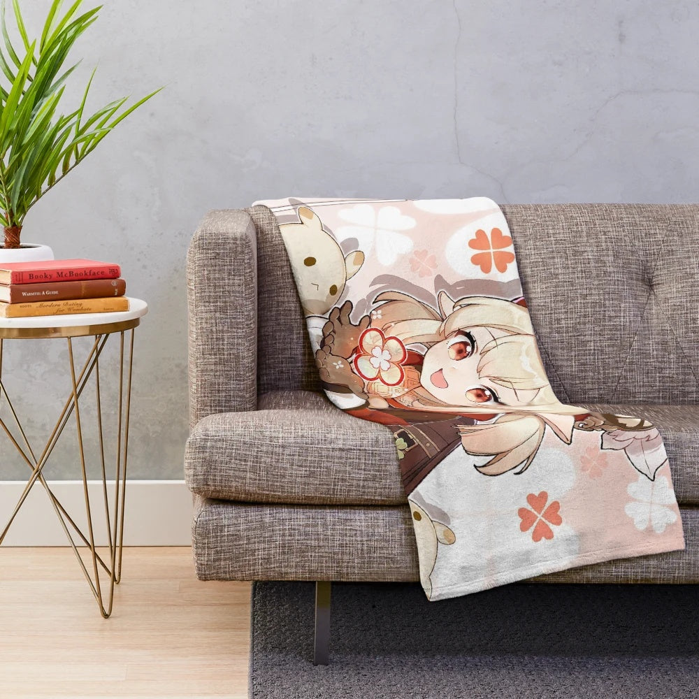 Genshin Impact Klee inspired plush blanket featuring the character's cute bunny design