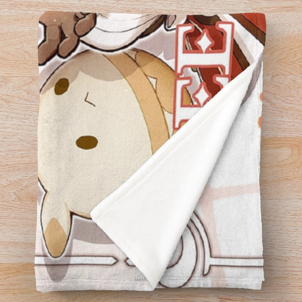 Genshin Impact Klee inspired plush blanket featuring the character's cute bunny design