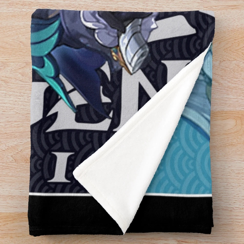 Genshin Impact inspired plush blanket featuring the Neuvillette character design