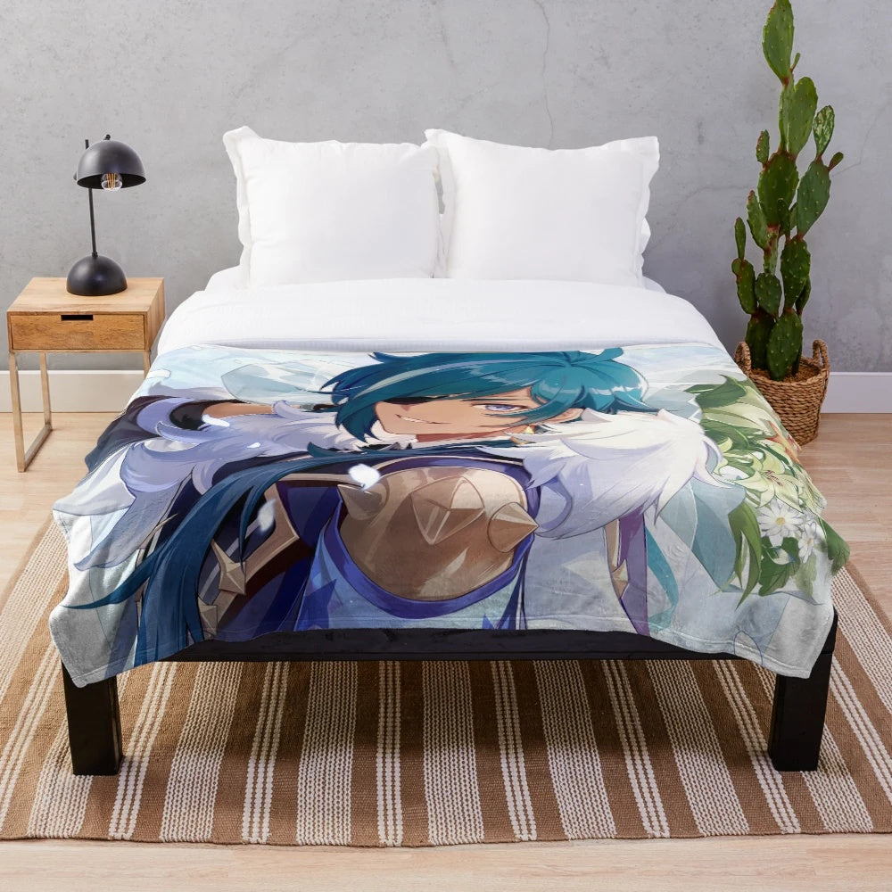 Genshin Impact Kaeya inspired plush blanket in anime style