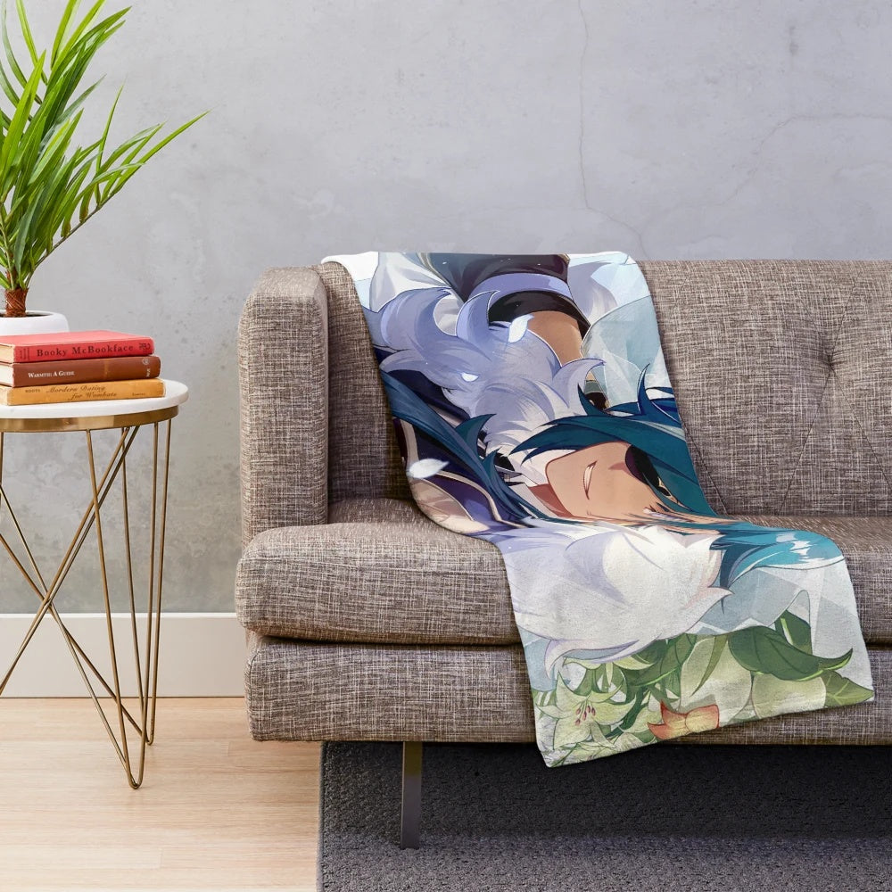 Genshin Impact Kaeya inspired plush blanket in anime style