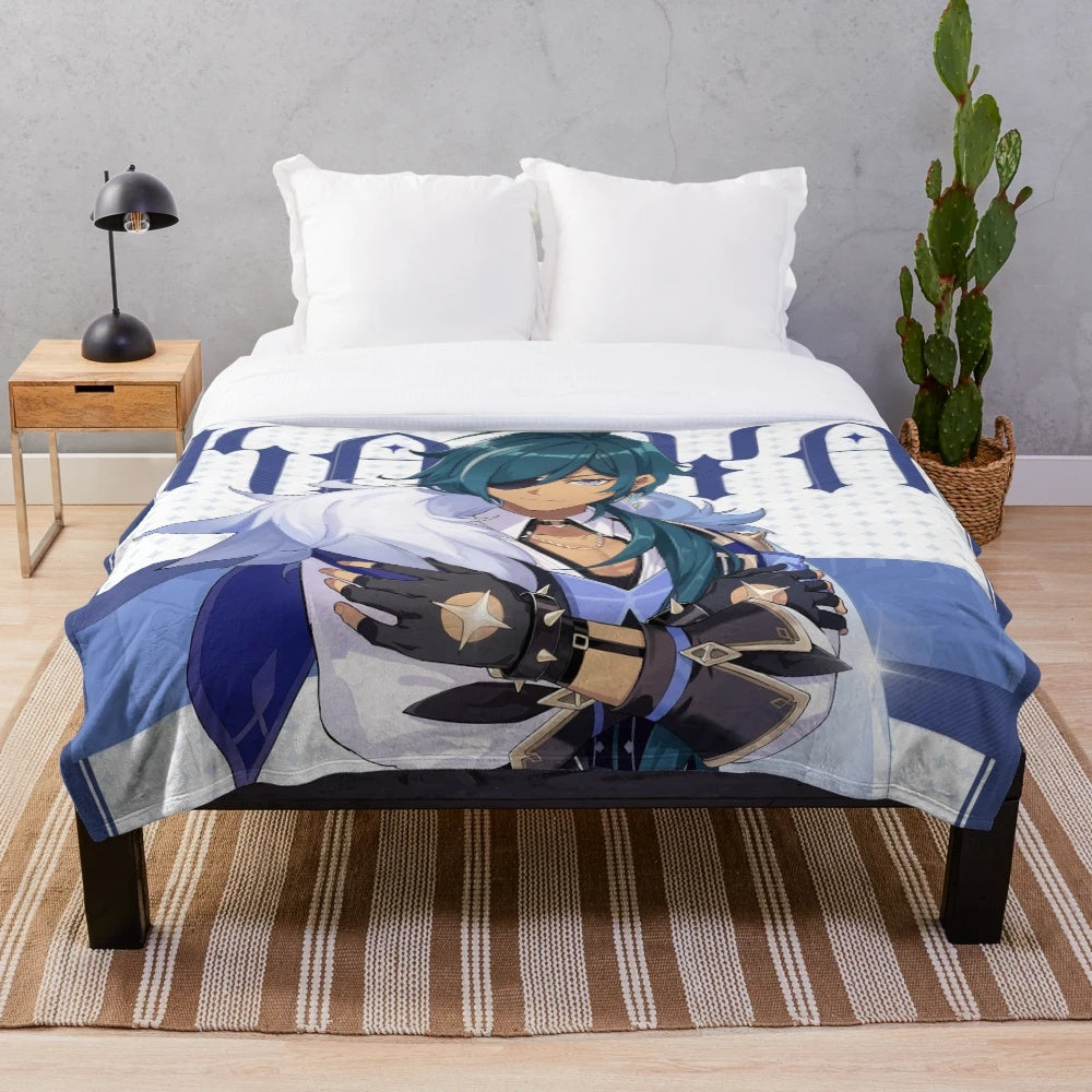 Genshin Impact Kaeya-inspired plush blanket featuring the cryo character's official artwork