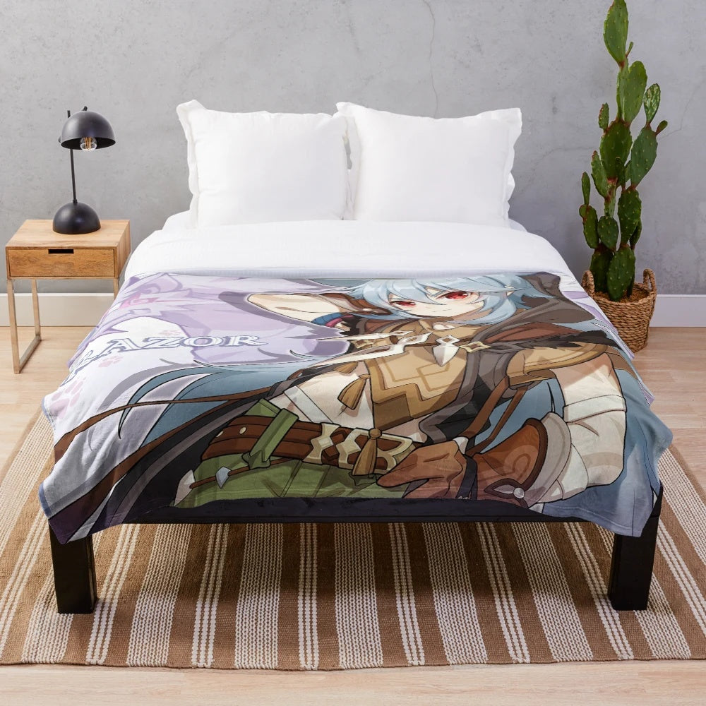 Genshin Impact Razor character plush blanket featuring official 2020 birthday artwork
