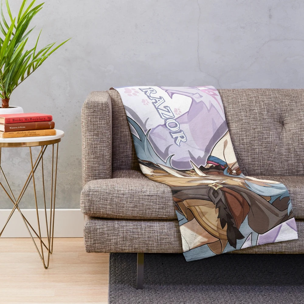 Genshin Impact Razor character plush blanket featuring official 2020 birthday artwork