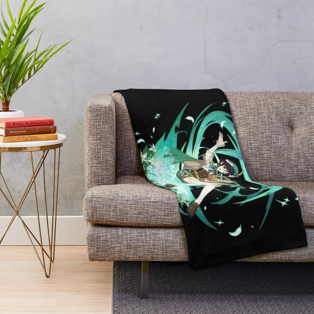 Genshin Impact Venti plush blanket featuring the character's official art