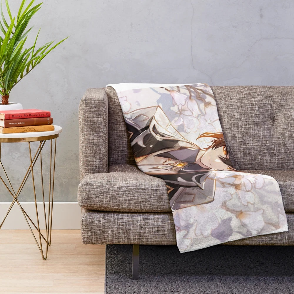Genshin Impact Zhongli Plush Blanket with Anime-Style Artwork
