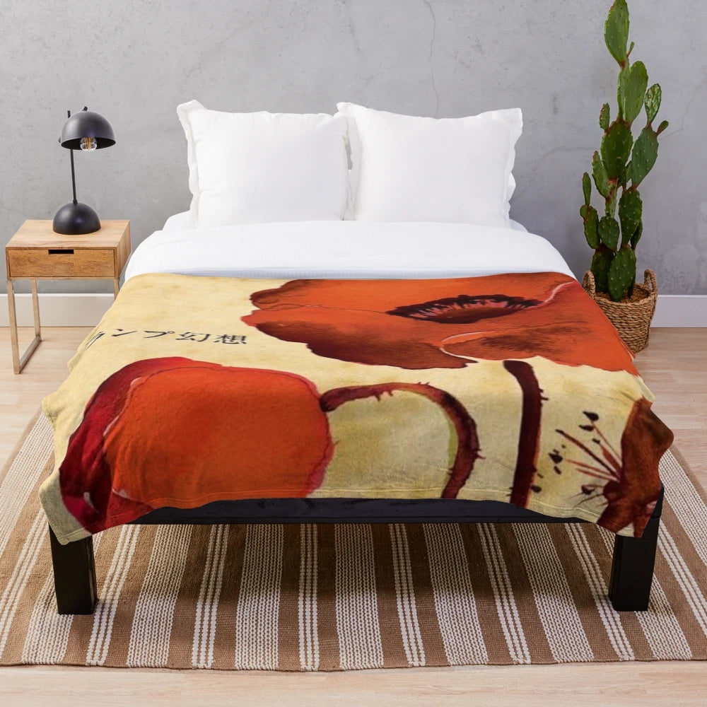 Gensou plush blanket with vibrant floral and pop art design