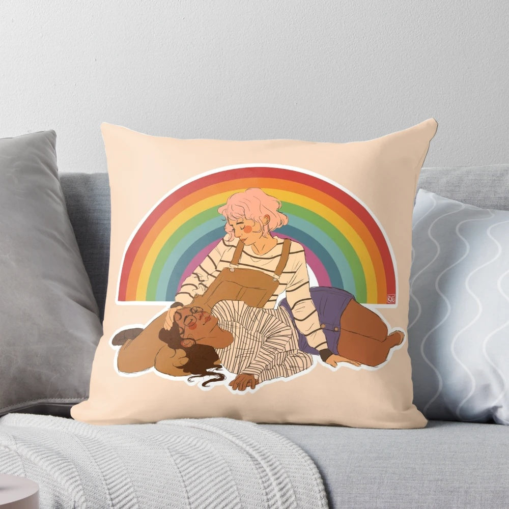 Soft and cozy pastel-colored pillow with the words "gentle love" on it, celebrating LGBTQ+ pride.