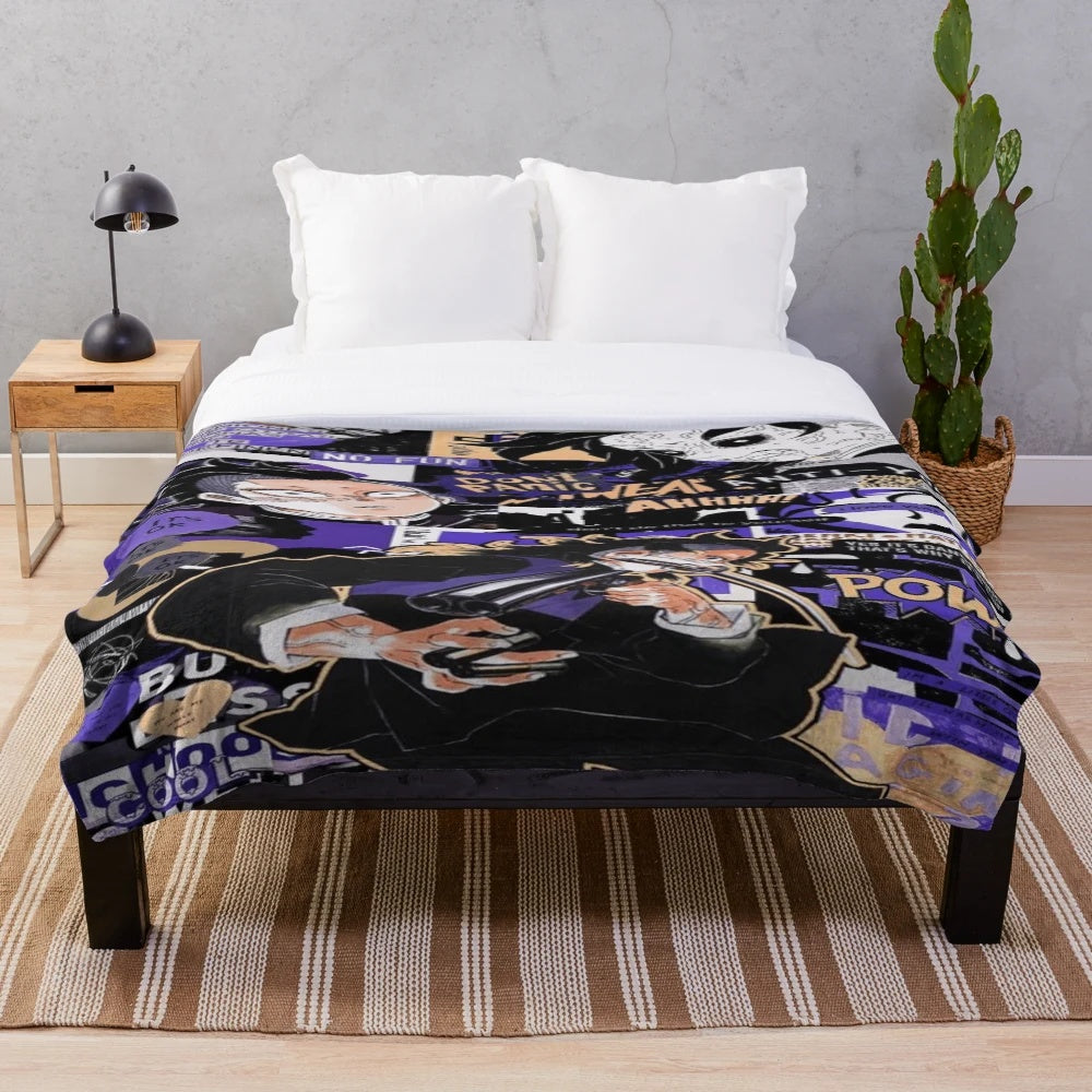 Genya inspired plush blanket featuring the character from the popular anime and manga series Demon Slayer