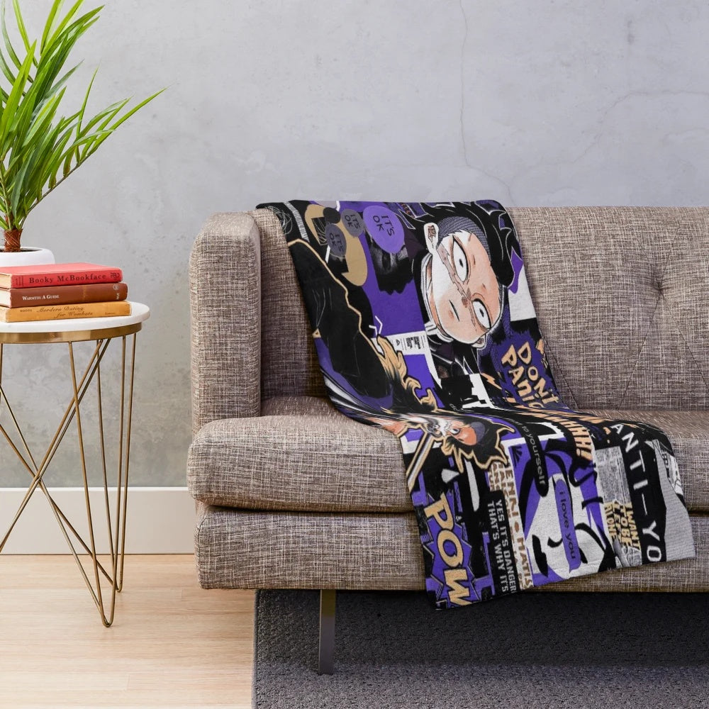 Genya inspired plush blanket featuring the character from the popular anime and manga series Demon Slayer