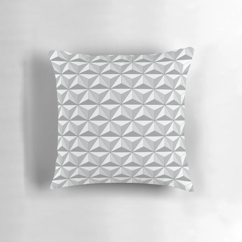 Geodesic sphere greyscale pillow with a vintage Disney-inspired design