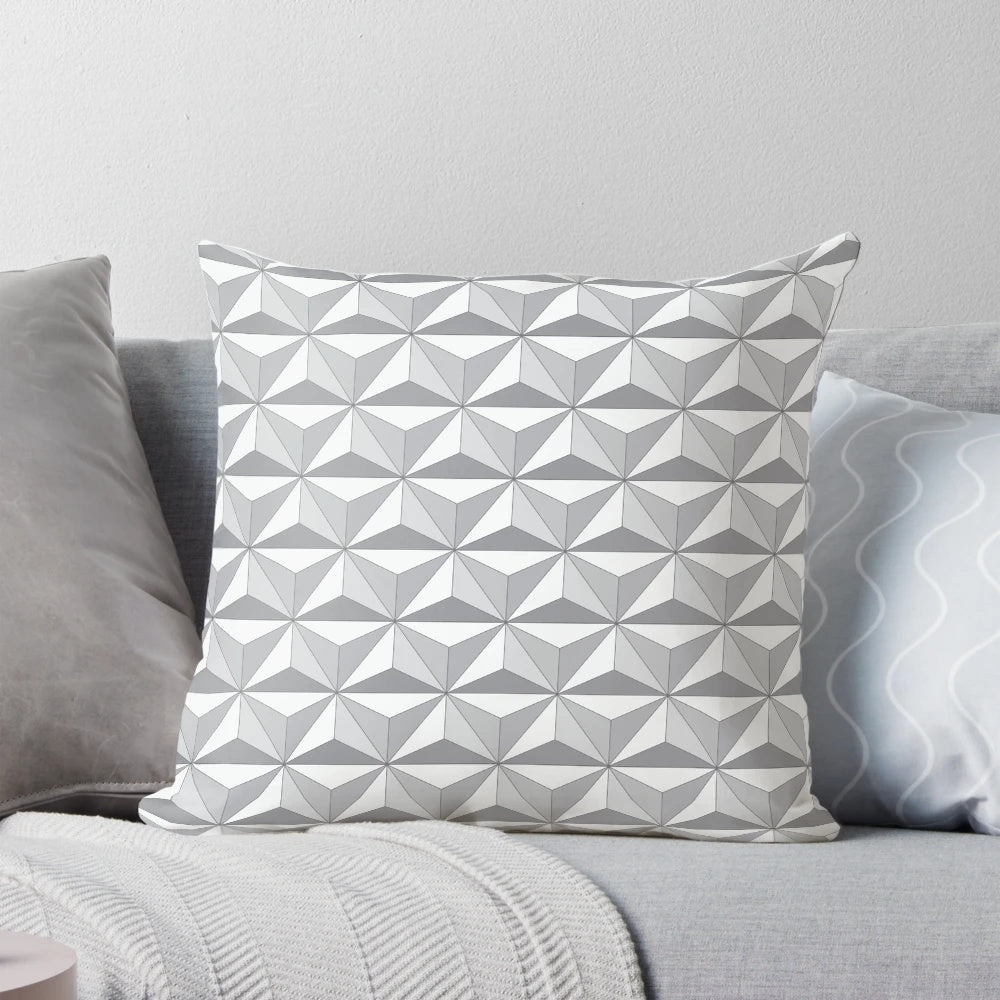 Geodesic sphere greyscale pillow with a vintage Disney-inspired design