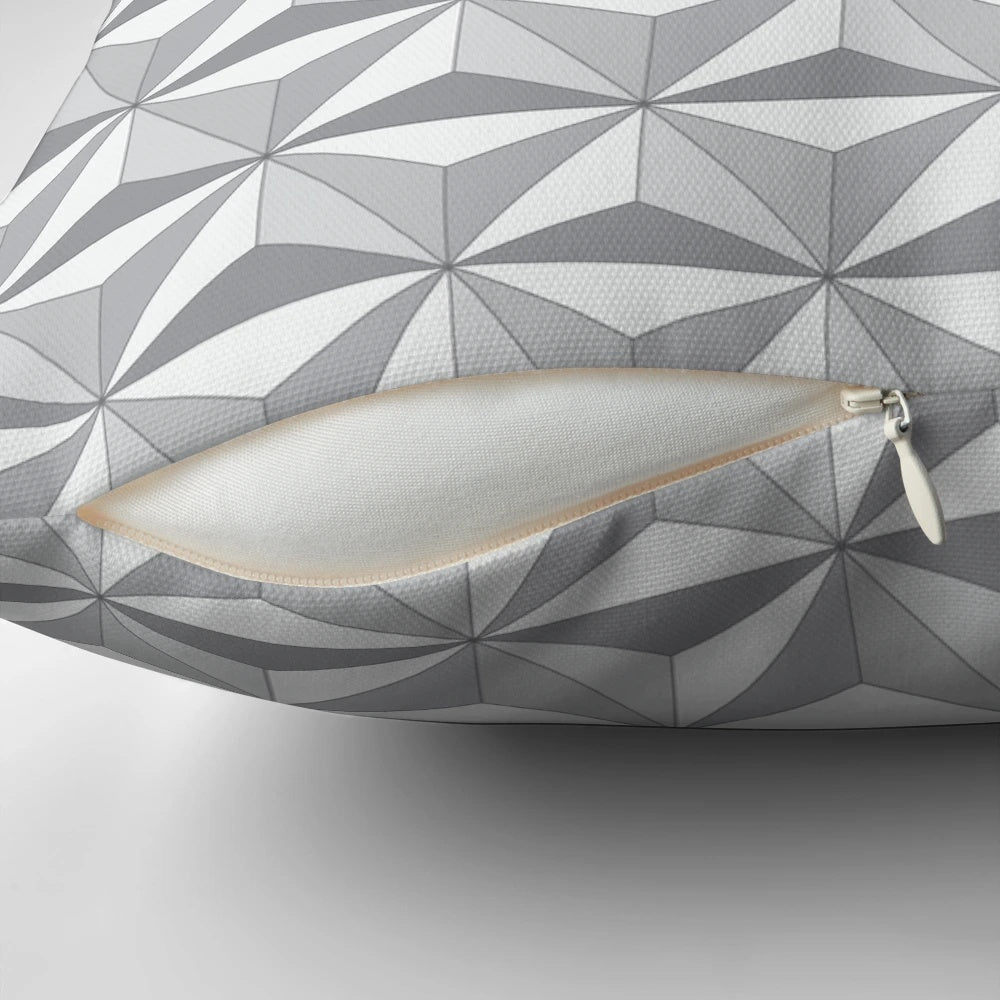 Geodesic sphere greyscale pillow with a vintage Disney-inspired design