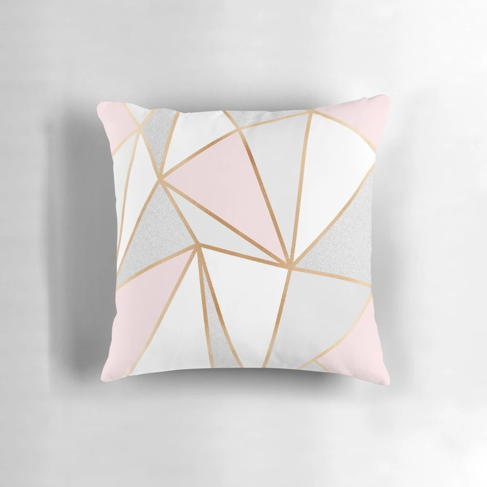 Modern abstract geometric pink, grey and gold decorative pillow