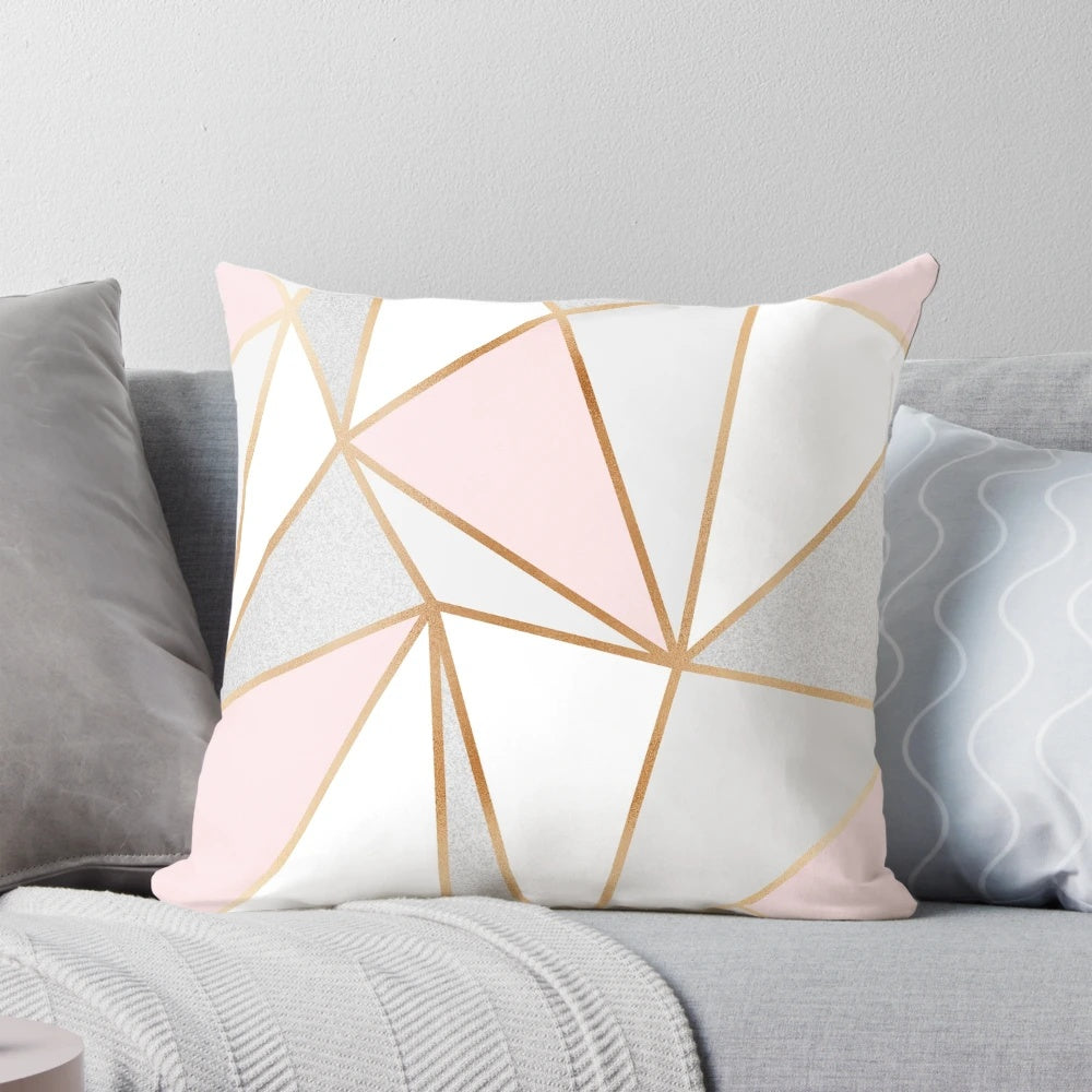 Modern abstract geometric pink, grey and gold decorative pillow