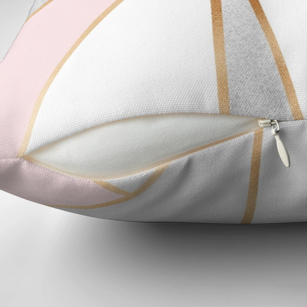 Modern abstract geometric pink, grey and gold decorative pillow