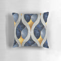 Geometric abstract blue, gold, and grey patterned throw pillow