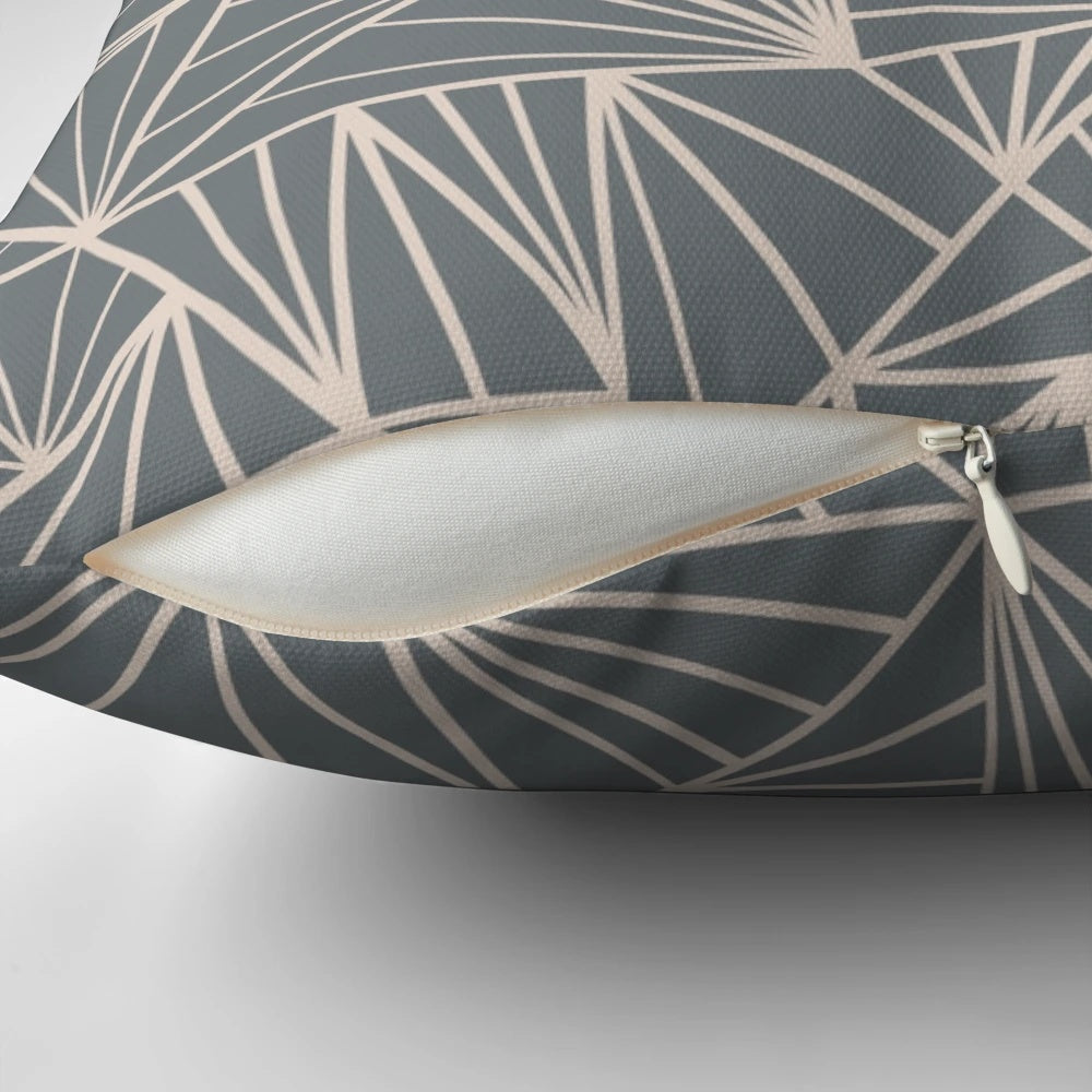 A stylish grey and nude geometric abstract decorative pillow for modern home decor