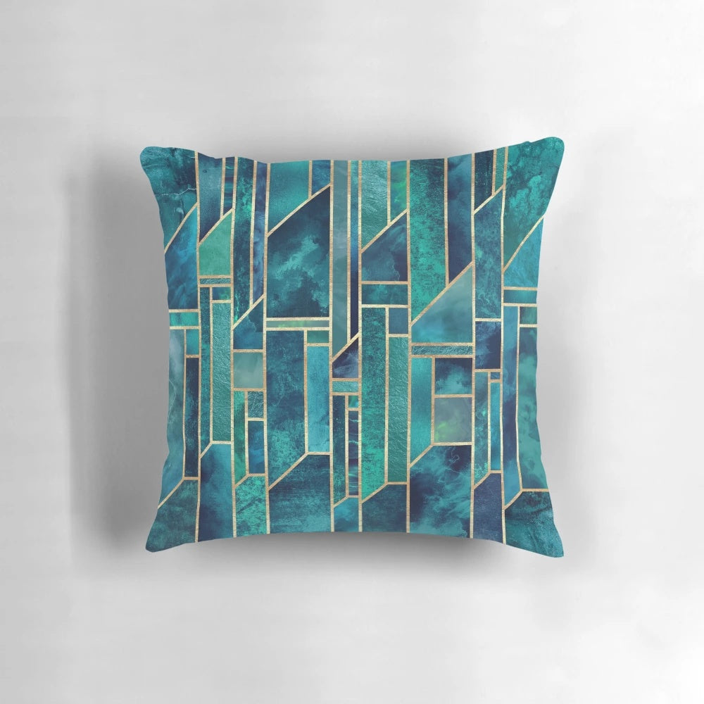 Blue geometric pattern pillow for home decoration