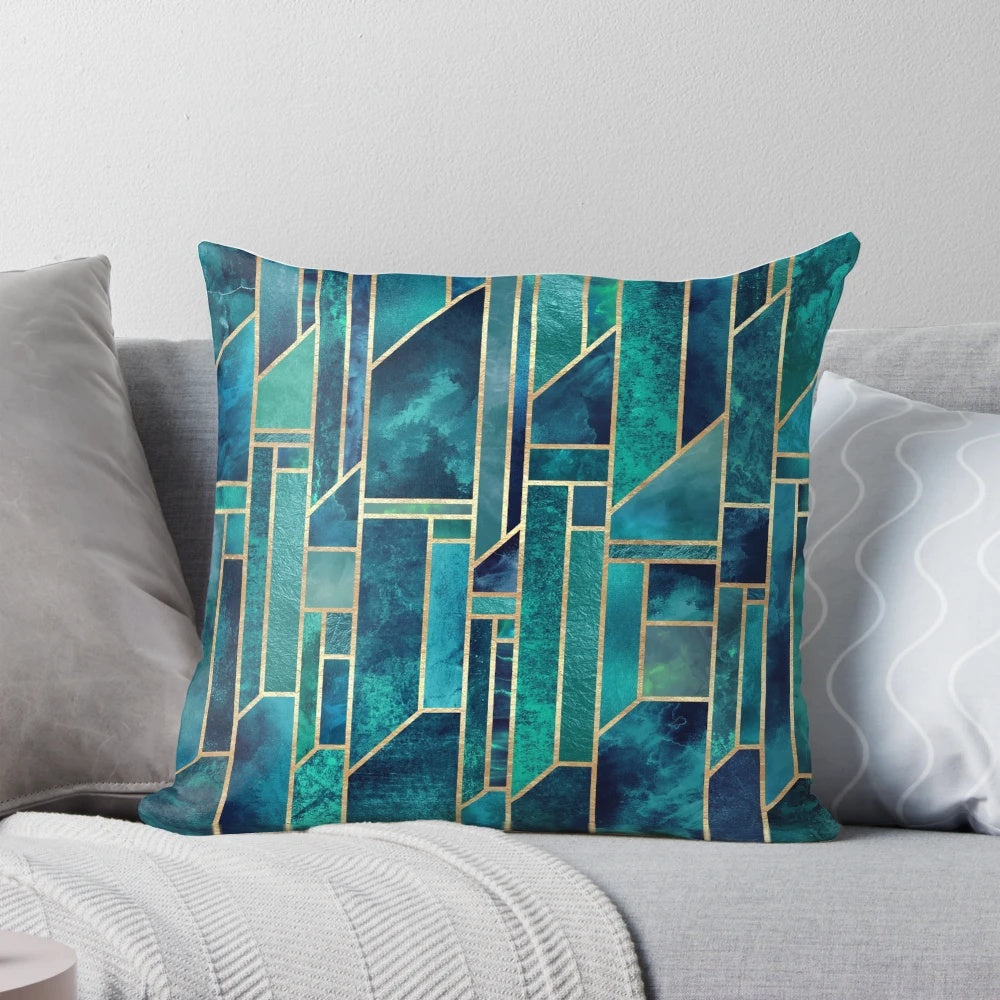 Blue geometric pattern pillow for home decoration