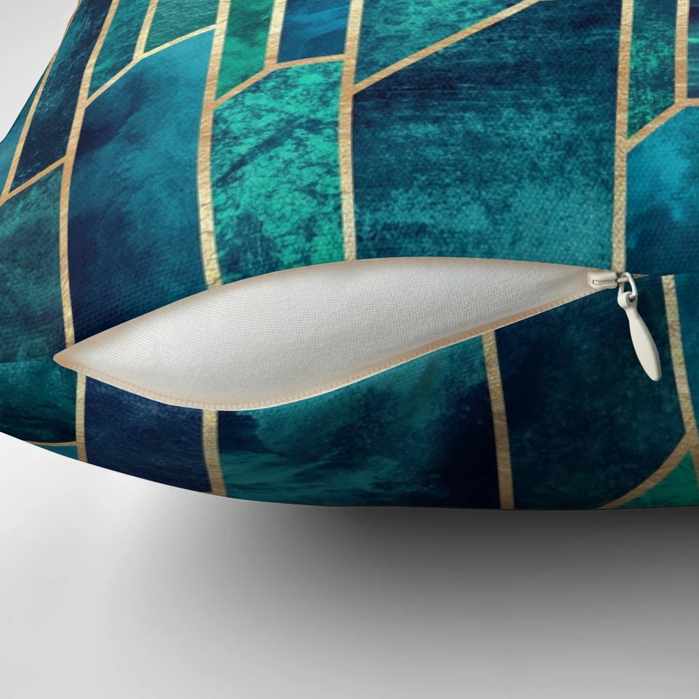 Blue geometric pattern pillow for home decoration