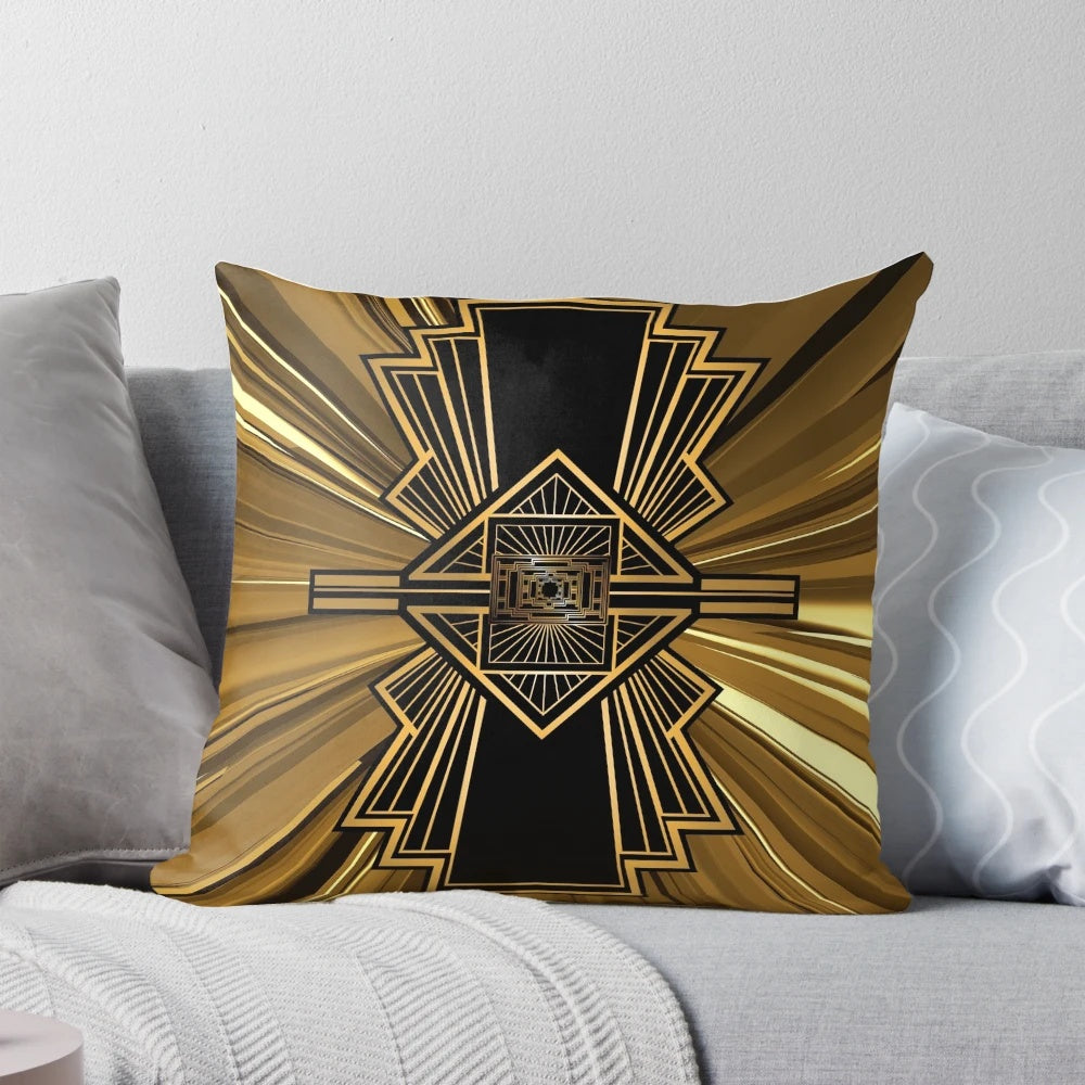 Stylish black and gold geometric design decorative throw pillow