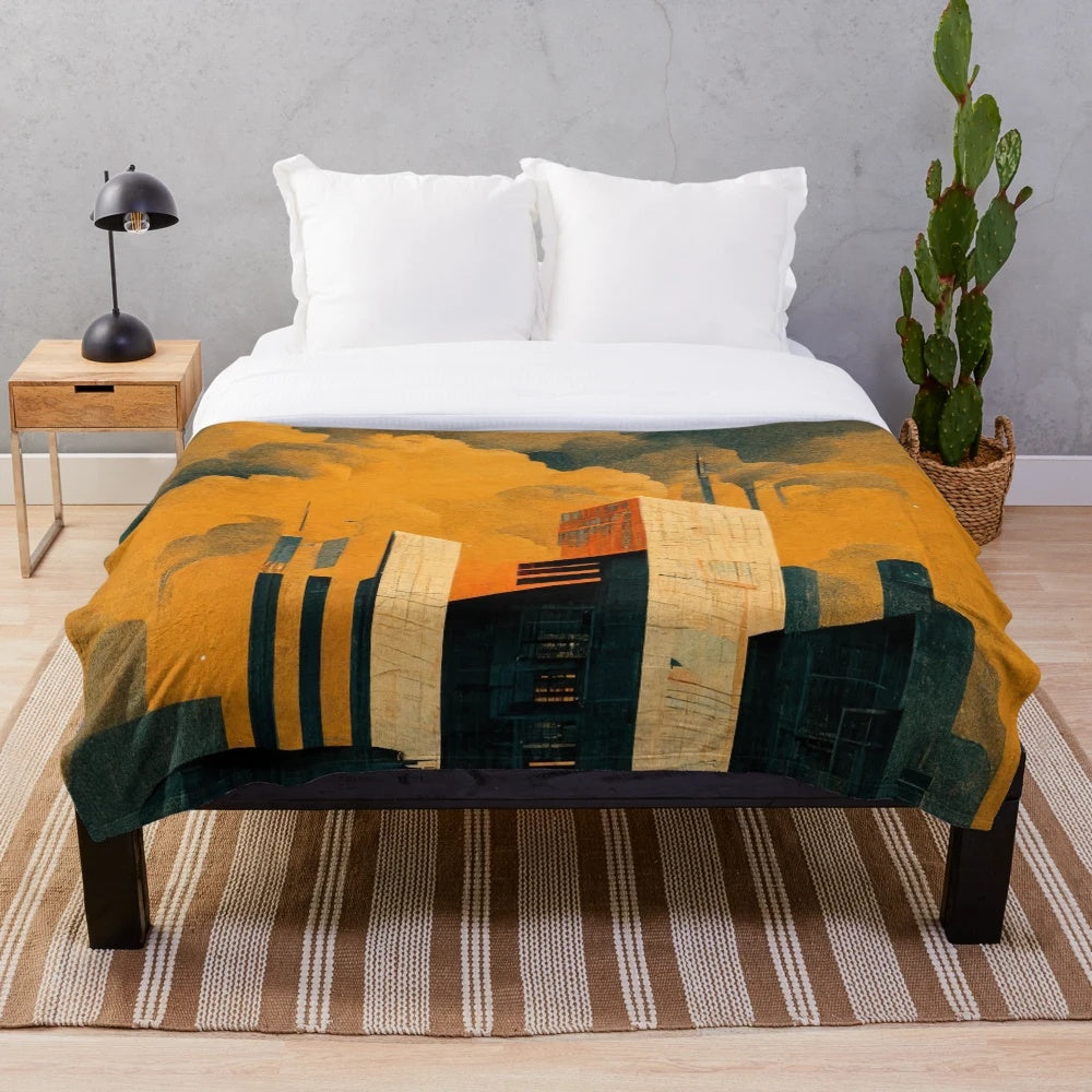 Geometric cubist print plush blanket for modern home decor