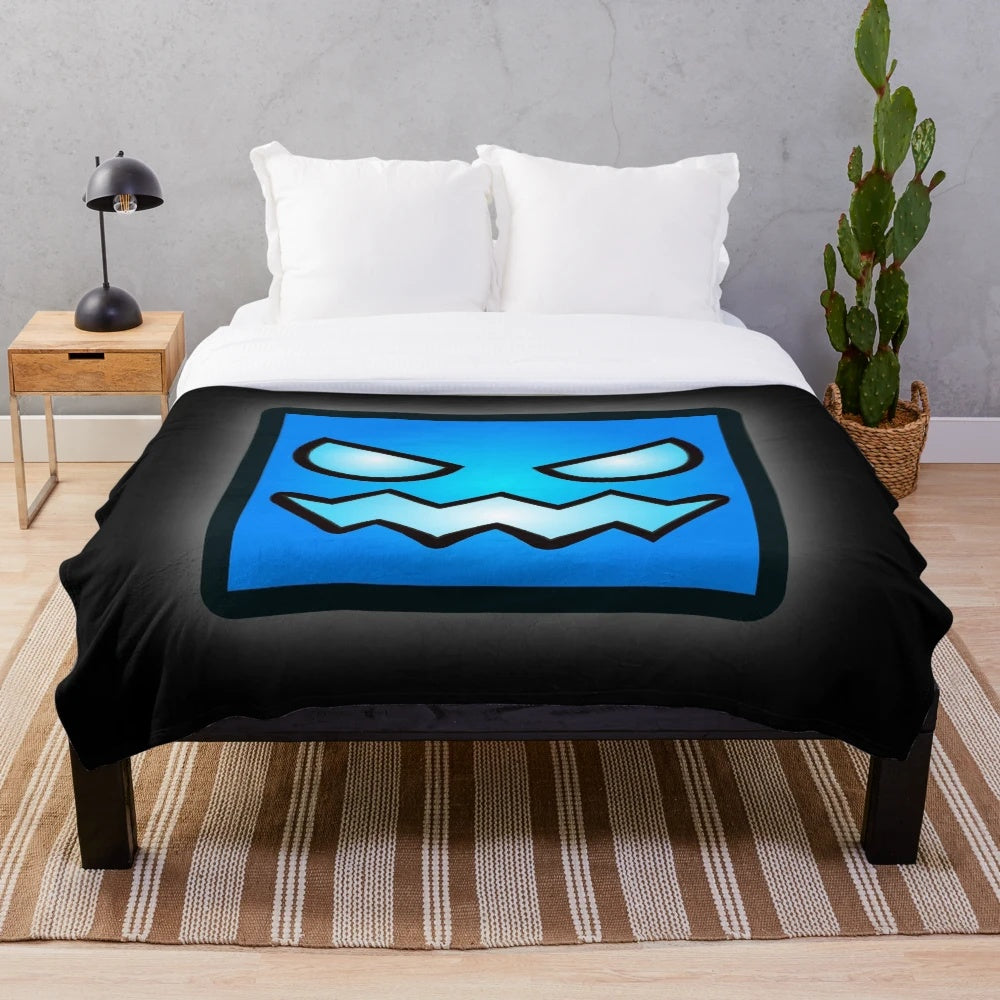 Geometry Dash inspired plush blanket with geometric patterns